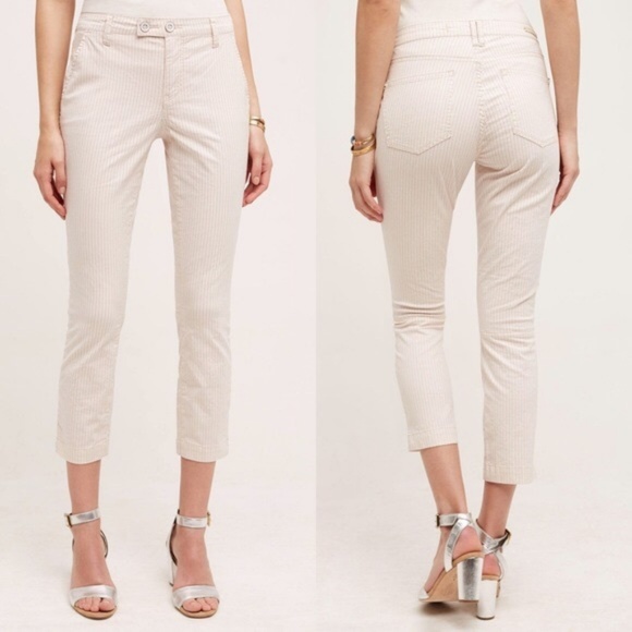 Anthro Pilcro Striped Cropped Pants Ankle Tab Wais - Picture 2 of 6